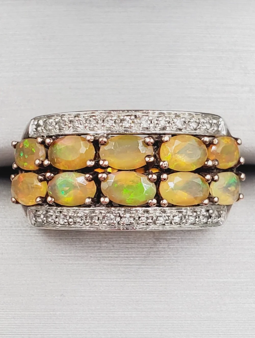 Opal Multi-row Band Ring - Yellow Gold - 925 Sterling Silver